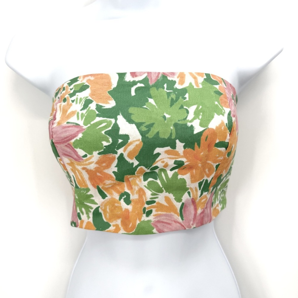 Free People Floral Strappless Crop Top Size S Smocked Tropical Feminine Summer